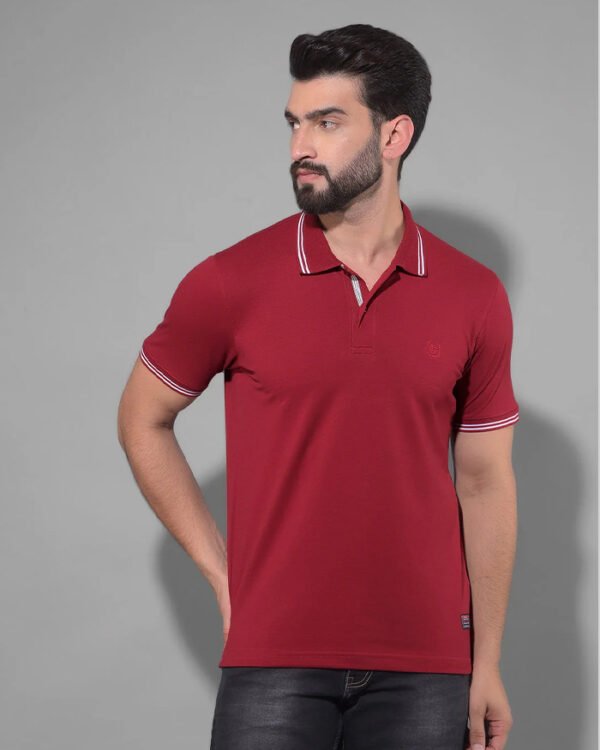 Cobb Solid Maroon Polo Neck T-Shirt